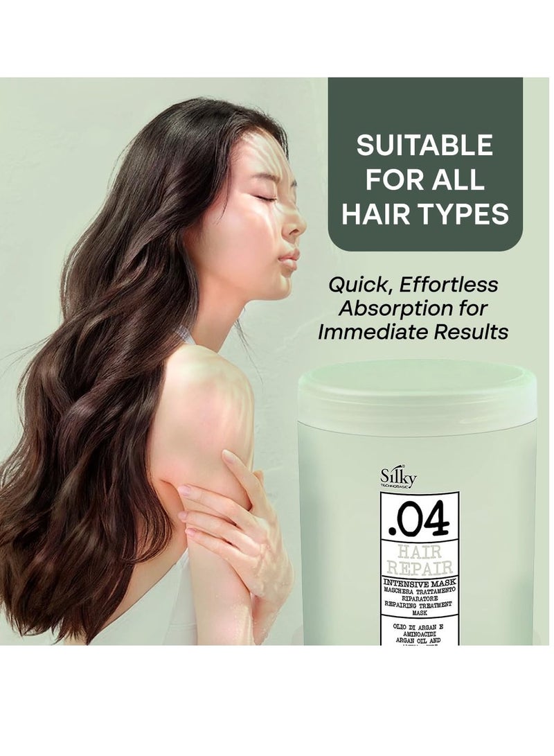 SILKY SILKY .04 Intensive Hair Repair Mask - Deep Conditioning Treatment with Argan Oil, Amino Acids, & Rice Protein - Hair Repair Treatment for Dry & Damaged Hair with Balanced PH Levels - 33.8oz - Image 3