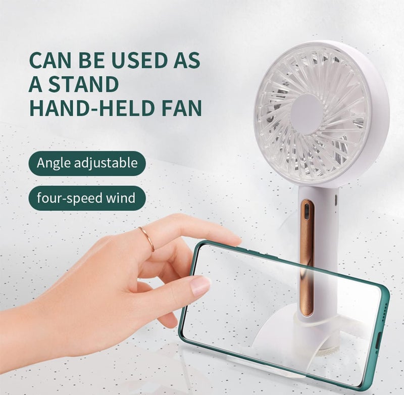 PADOM Carefully engineered build Handheld Fan, Portable Mini Fan Rechargeable with 4 Speeds, Hand Held USB Desk Fan with Cellphone Stand & Adjustable Angle for Office Home Outdoor Traveling (White) Repeated use trusted quality - Image 4