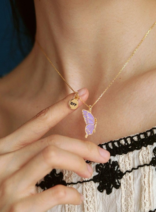 MJartoria BFF Necklace and Bracelets for 2-Butterfly Friendship Necklace Bracelet Best Friend Necklace Matching Necklace Bracelets Gifts (Pink+Purple-Gold) - Image 4
