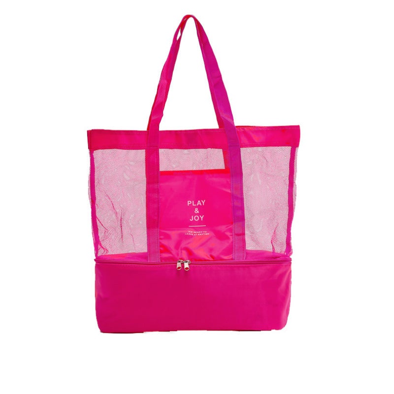 Large Breathable Beach Tote with Dry-Wet Separation Rose Red 