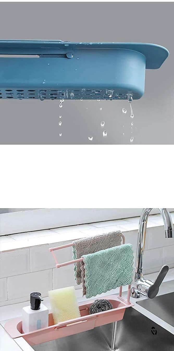 Mforall Telescopic Sink Shelf Adjustable Faucet Plastic Rack Dish Brushes Sponge Storage Shelves Sink Drain Basket Kitchen Sink Holder Rack, Multicolor - Image 4