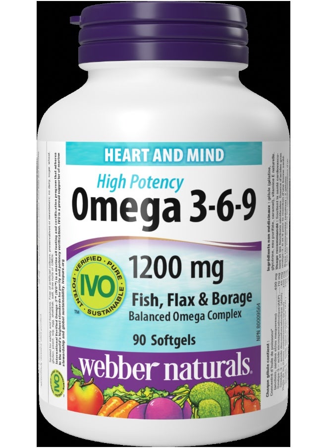 Webber naturals Omega 3-6-9 1200Mg Essential Fatty Acids For Heart, Brain And Joint Health 90 Softgels 