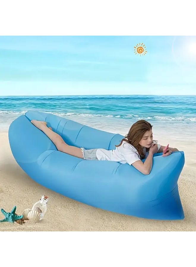 Sky Blue Inflatable Sofa Soft Foldable Quick Inflation Lounger for Camping Beach Outdoor - Image 4
