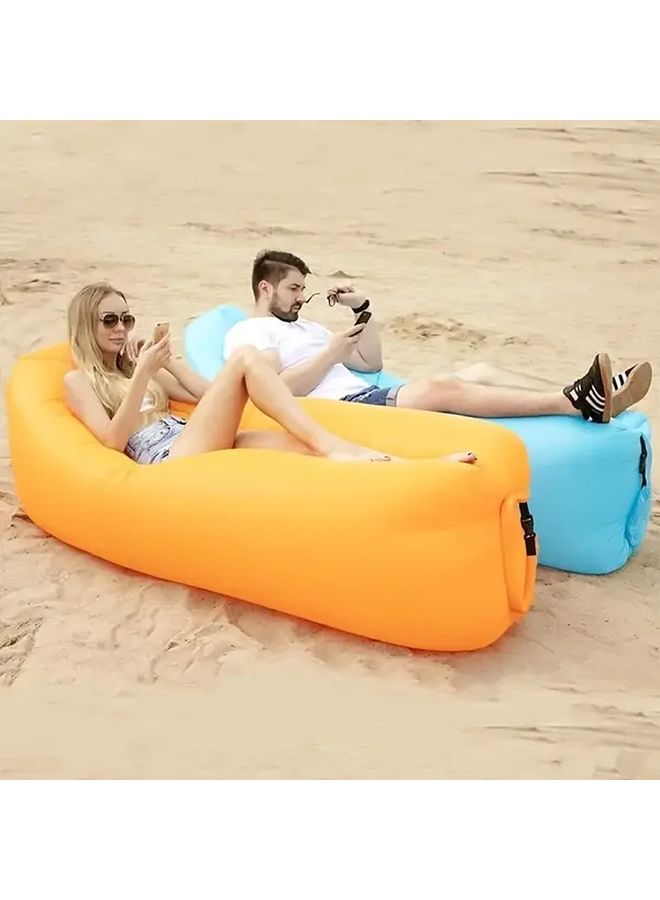 Sky Blue Inflatable Sofa Soft Foldable Quick Inflation Lounger for Camping Beach Outdoor - Image 5