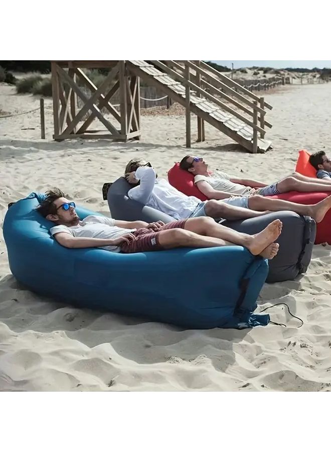 Sky Blue Inflatable Sofa Soft Foldable Quick Inflation Lounger for Camping Beach Outdoor - Image 2