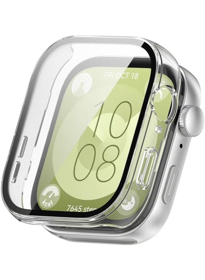 Huawei Watch Fit 3 Case Hard PC Case with Tempered Glass Screen Protectors Full Protective Cover(Clear) - Image 1