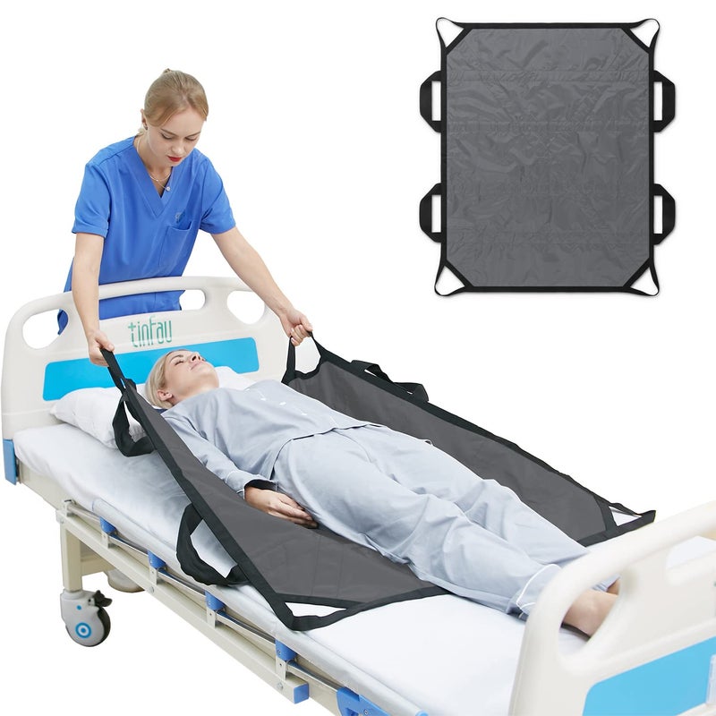 TINFAU 45 x 36 Positioning Bed Pad with Handles Washable Draw Sheets for Hospital Bed Ridden Patient Clothes Waterproof Glide Sheets for Patients Moving Pad for Lifting Transfer Sheet Nylon Grey