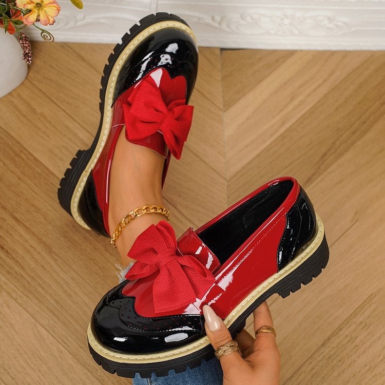 Glossy Color-Blocked Loafers 2026 Style British Style Casual Shoes With Bow Decoration - Image 4