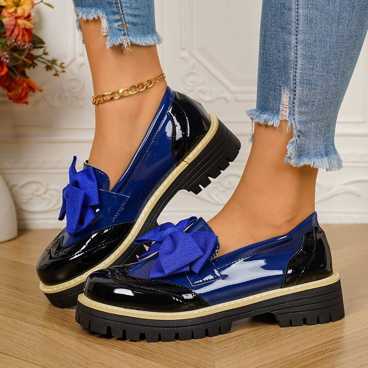 Glossy Color-Blocked Loafers 2026 Style British Style Casual Shoes With Bow Decoration - Image 5