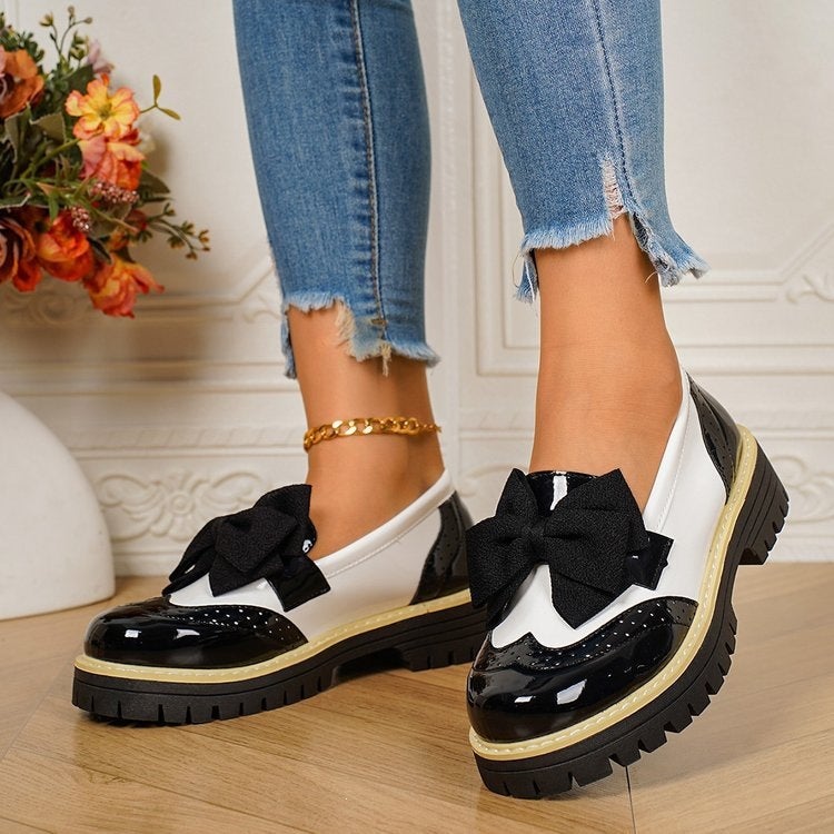 Glossy Color-Blocked Loafers 2026 Style British Style Casual Shoes With Bow Decoration - Image 3