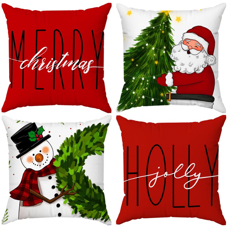 Brightown Red Christmas Pillow Covers 18x18 Set of 4 Christmas Decorations Winter Holiday Decor Throw Cushion Case for Home Couch - Image 2