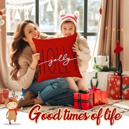 Brightown Red Christmas Pillow Covers 18x18 Set of 4 Christmas Decorations Winter Holiday Decor Throw Cushion Case for Home Couch - Image 3