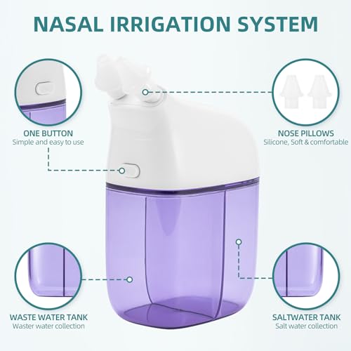 SEMIOEN Nasal Irrigation System with 30 Saline Packets Sinus Rinse Machine Nose Sinus Cleaner Machine with Water Tank Waste Collection Tank Violet - Image 5