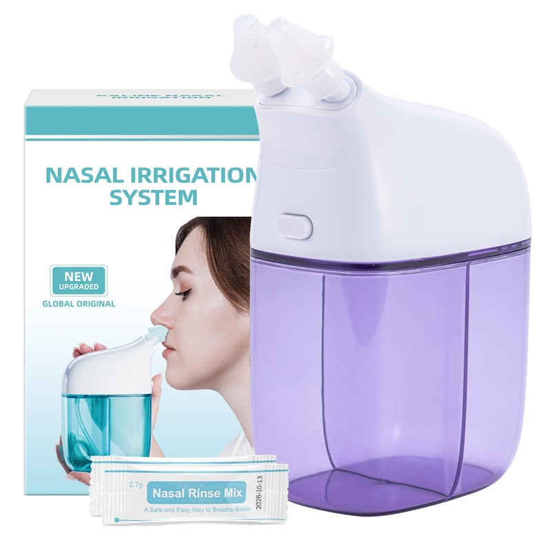SEMIOEN Nasal Irrigation System with 30 Saline Packets Sinus Rinse Machine Nose Sinus Cleaner Machine with Water Tank Waste Collection Tank Violet - Image 3