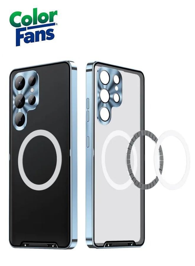 كولور فانس غطاء هاتف ماتي مضاد للخدش لسامسونج جالاكسي S23 ألترا بظهر TPU وحافة معدنية بطلاء كهربائي مع حماية مدمجة للعدسة - أزرق - Image 1