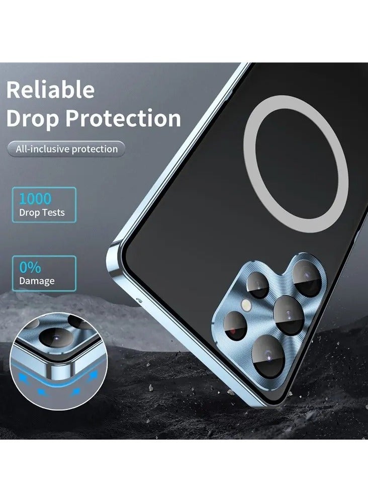 كولور فانس غطاء هاتف ماتي مضاد للخدش لسامسونج جالاكسي S23 ألترا بظهر TPU وحافة معدنية بطلاء كهربائي مع حماية مدمجة للعدسة - أزرق - Image 4