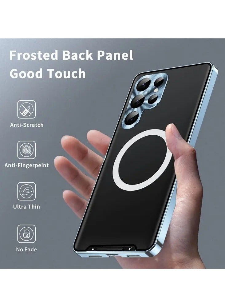 كولور فانس غطاء هاتف ماتي مضاد للخدش لسامسونج جالاكسي S23 ألترا بظهر TPU وحافة معدنية بطلاء كهربائي مع حماية مدمجة للعدسة - أزرق - Image 3