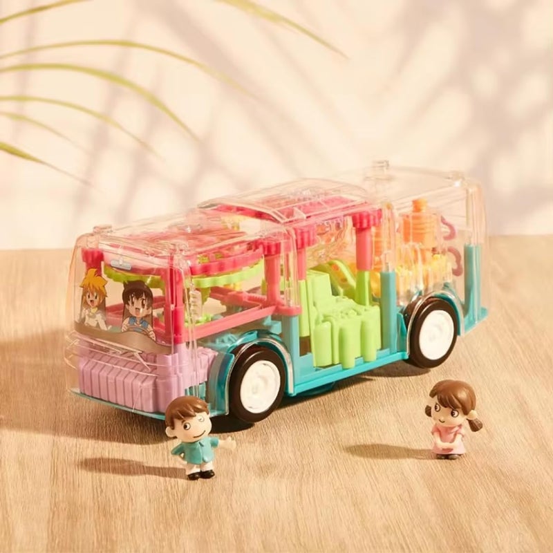 Storio محاكاة تروس ثلاثية الأبعاد الشفافة للحافلة والسيارة | دوران 360 درجة | ميزة التوجيه التلقائي | ألعاب حافلات ميكانيكية تفاعلية مع أضواء وأصوات للأطفال الأولاد والبنات - Image 2