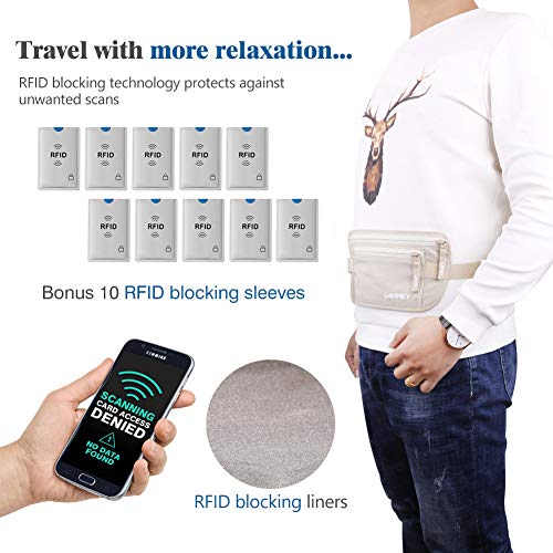 LANNEY Travel Money Belt for Men Women RFID Blocking Concealed Waist Wallet Pouch Hidden Under Clothes Passport Holder Antitheft Waist Stash Bag for Travelling, Bonus 10 Credit Card Sleeves, Cream - Image 5
