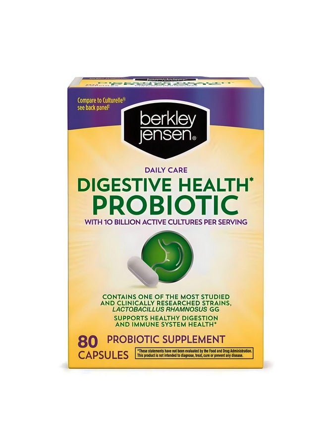 Berkley Jensen - berkley jensen Daily Care Digestive Health Probiotics for Women & Men - Advanced Formula with Lactobacillus Rhamnosus GG & Lactobacillus Acidophilus - for Immune Support & Gut Health - 80 Capsules - Image 1