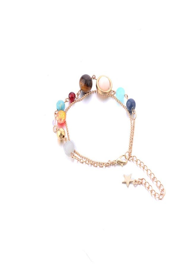 HUNO Summer Galaxy Solar System Universe Eight Planets Guardian Star Beads Foot Chain Barefoot Anklets Ankle Bracelet Jewelry-gold chain - Image 2