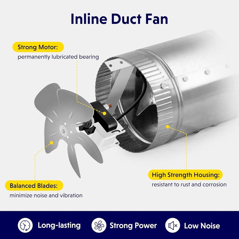 I-Power 4 Inch Inline Duct Fan with Low Noise, HVAC Exhaust Booster Fan for Basements, Bathrooms, Kitchens, Workshops and Attics Ventilation, 2 Pack - Image 2