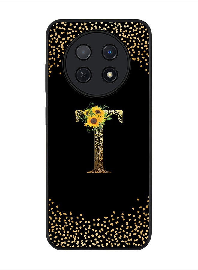 Stylizedd Cover for Huawei Nova Y91 4G / Huawei Enjoy 60X Case, Rugged Black Slim Fit Custom Monogram Initial Letter Mandala Floral Pattern Alphabet-T(Black) - Image 1