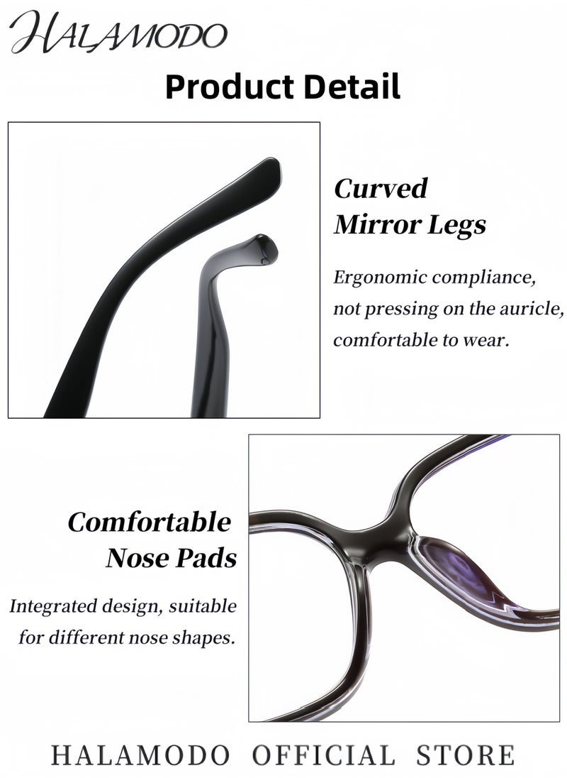 HALAMODO - Unisex Reading Glasses Oversized Blue Light Blocking Glasses Fashion Square Eyewear Anti-Fatigue Computer Monitor Gaming Glasses Reduce Eye Strain Gamer Glasses - Image 1