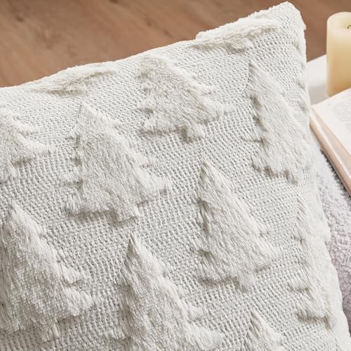 MIULEE Christmas Throw Pillow Covers Pure White Christmas Decorations Set of 2 Xmas Tree 20x20 Pillow Covers Soft Plush Faux Wool Pillowcases Holiday Festivals Winter Home Decor Sofa Couch Bed Porch - Image 3