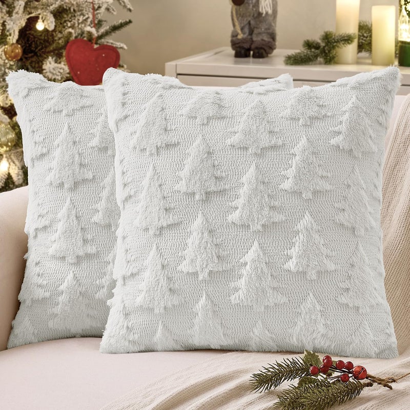 MIULEE Christmas Throw Pillow Covers Pure White Christmas Decorations Set of 2 Xmas Tree 20x20 Pillow Covers Soft Plush Faux Wool Pillowcases Holiday Festivals Winter Home Decor Sofa Couch Bed Porch - Image 2