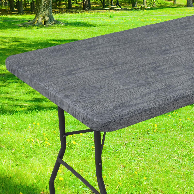 Smiry Rectangle Table Cloth Cover, Waterproof Elastic Fitted Picnic Tablecloth for 4 Foot Tables, Wipeable Flannel Backed Vinyl Tablecloths for Camping, Dining, Outdoor (Dark Grey, 24" x 48") - Image 1