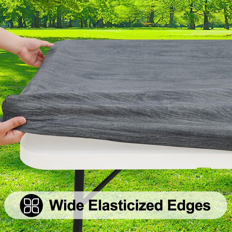 Smiry Rectangle Table Cloth Cover, Waterproof Elastic Fitted Picnic Tablecloth for 4 Foot Tables, Wipeable Flannel Backed Vinyl Tablecloths for Camping, Dining, Outdoor (Dark Grey, 24" x 48") - Image 2