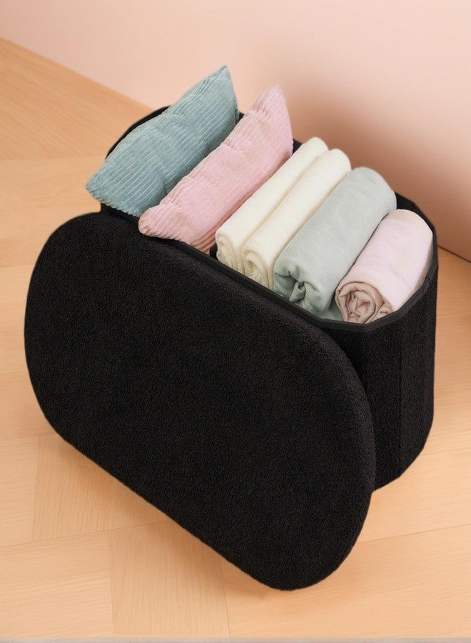 PINPLUS Storage Ottoman Bench Tufted Oval Ottomans Bench Foot Rest, Toy Chest Box Velvet Bench with Storage 30"x15"x15" (Black) - Image 5