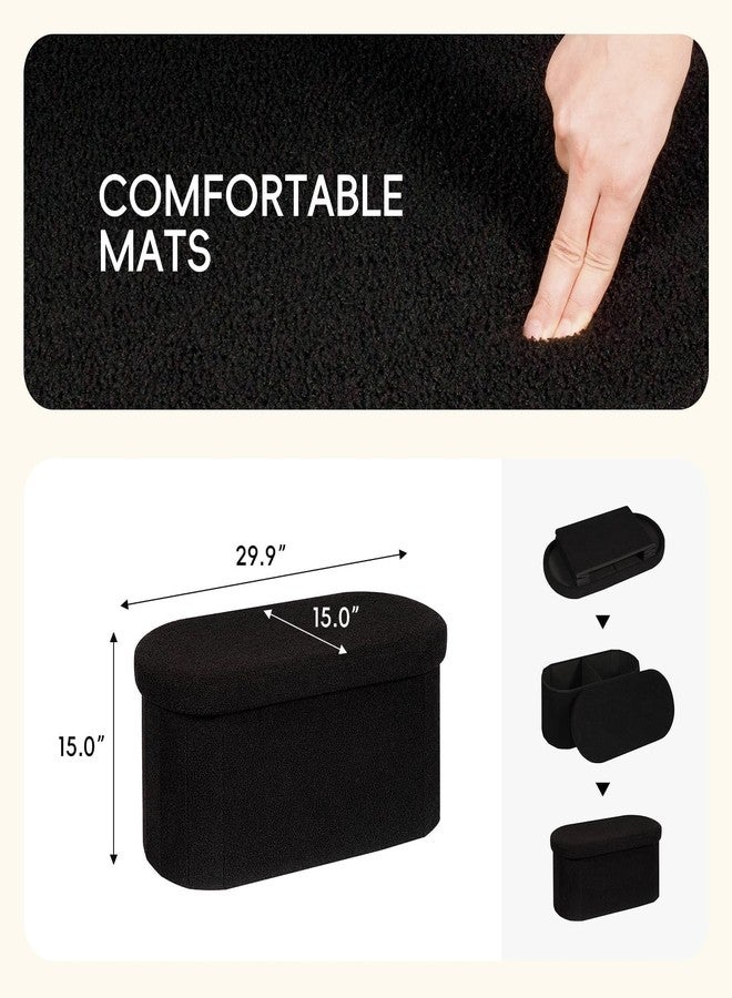 PINPLUS Storage Ottoman Bench Tufted Oval Ottomans Bench Foot Rest, Toy Chest Box Velvet Bench with Storage 30"x15"x15" (Black) - Image 4
