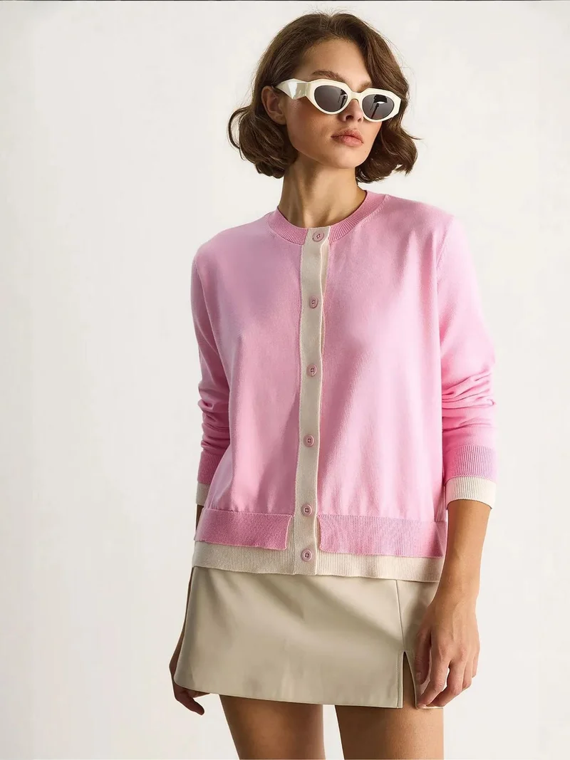 Bianco Lucci LUCCI Color Blocked Long Sleeve Button Cardigan