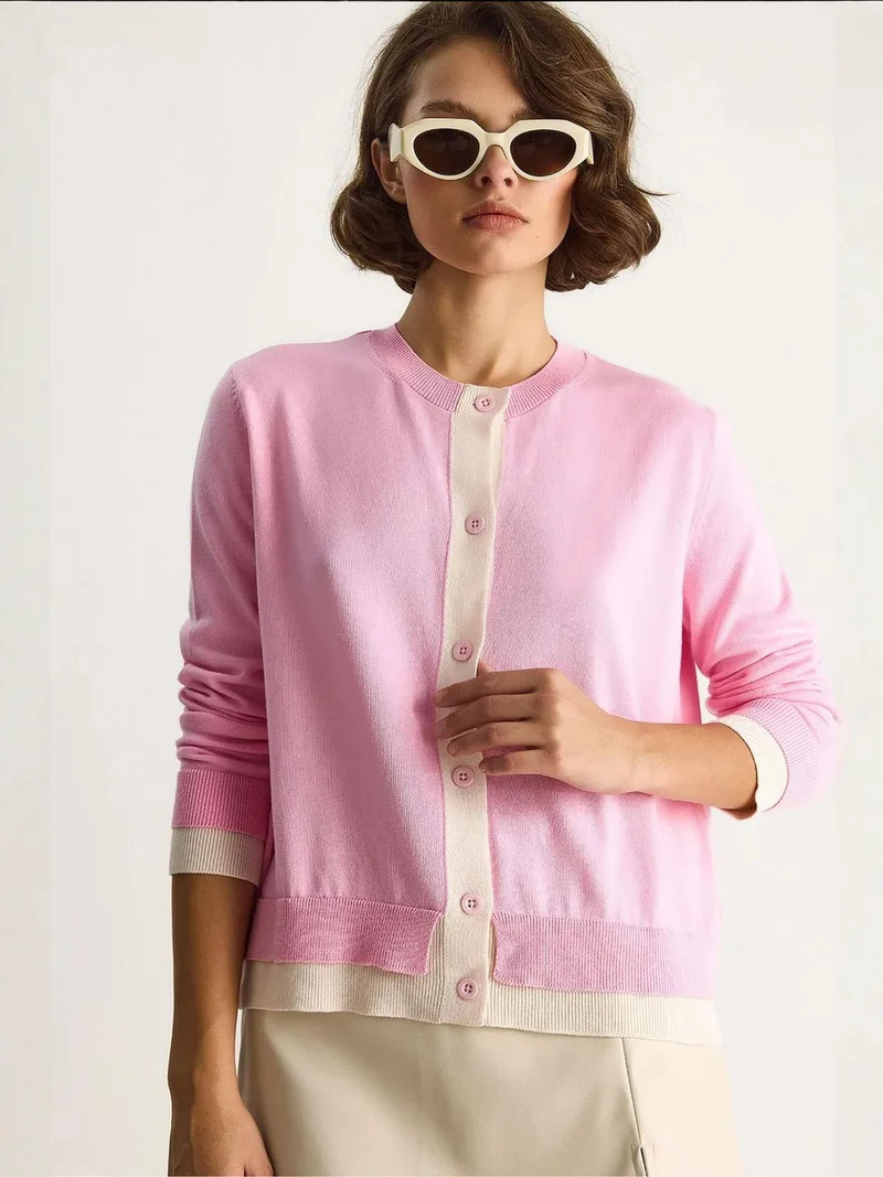 Bianco Lucci LUCCI Color Blocked Long Sleeve Button Cardigan