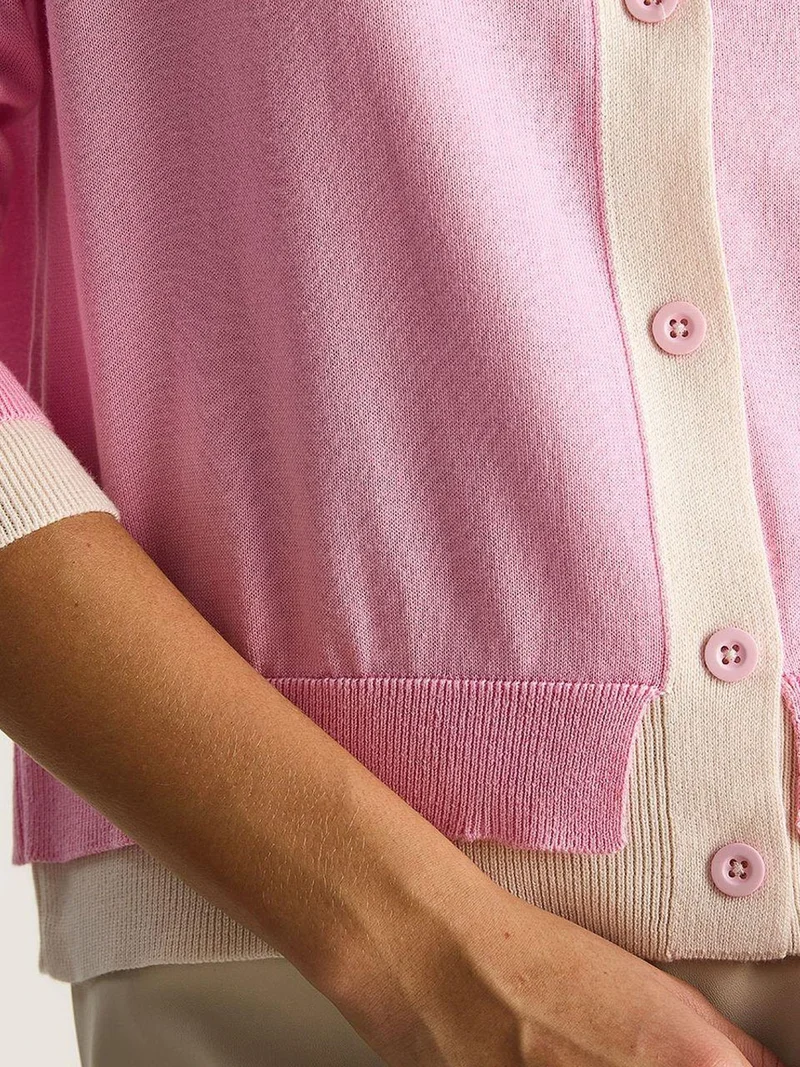 Bianco Lucci LUCCI Color Blocked Long Sleeve Button Cardigan
