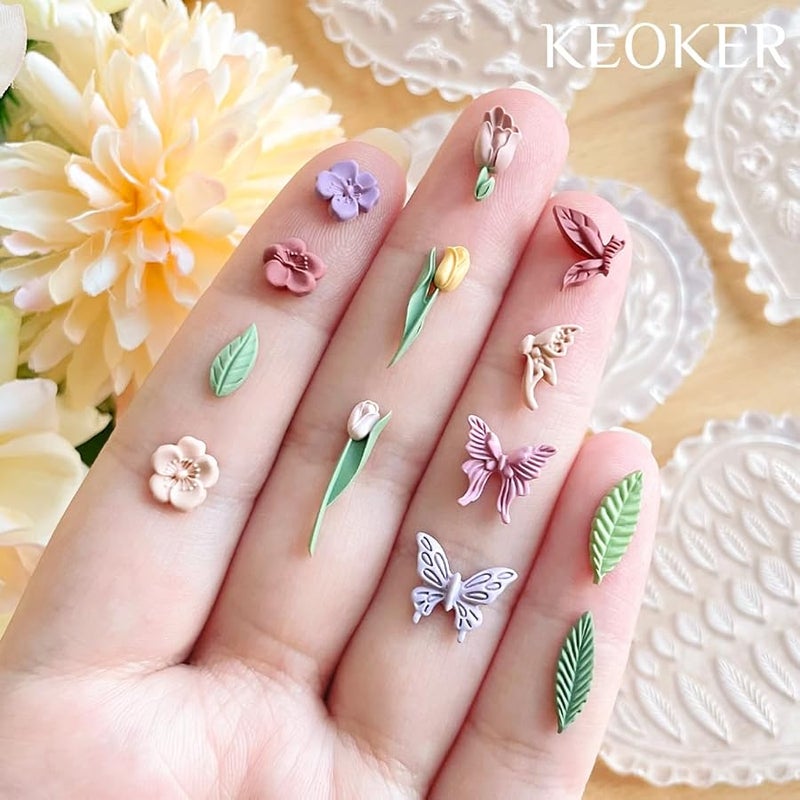 KEOKER Spring Polymer Clay Molds, Polymer Clay Silicone Molds, Flower Polymer Clay Mini Molds, 4pcs Earring Molds for Polymer Clay, Polymer Clay Molds for Jewelry(Substitute Micro Clay Cutters) - Image 2
