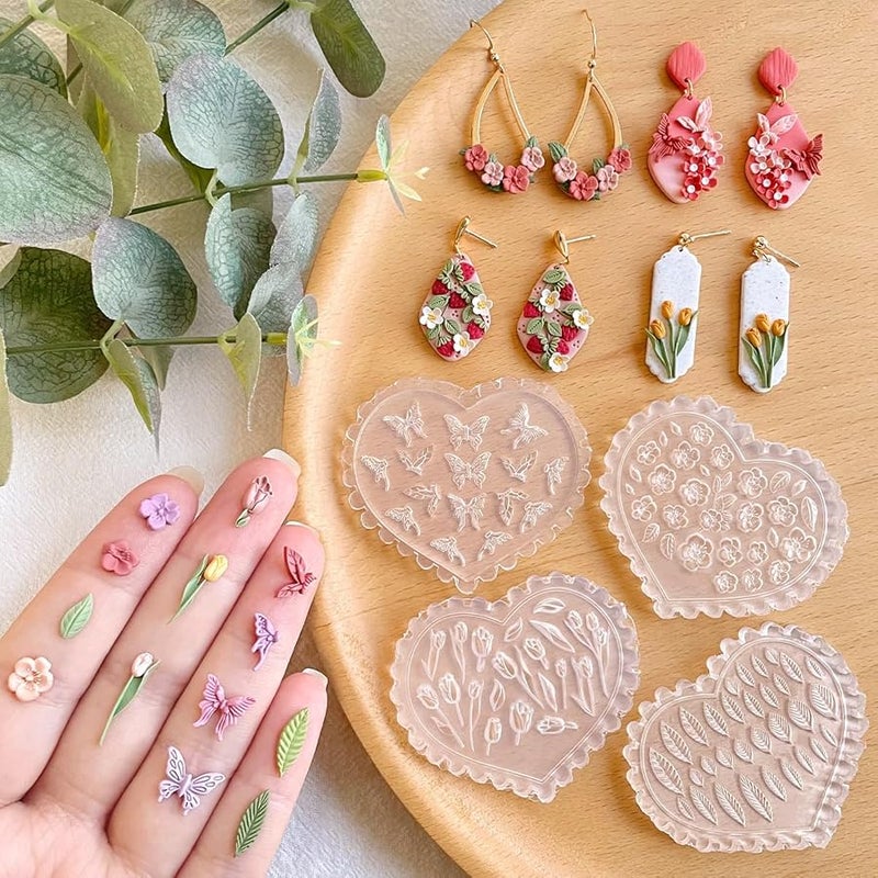 KEOKER Spring Polymer Clay Molds, Polymer Clay Silicone Molds, Flower Polymer Clay Mini Molds, 4pcs Earring Molds for Polymer Clay, Polymer Clay Molds for Jewelry(Substitute Micro Clay Cutters) - Image 1