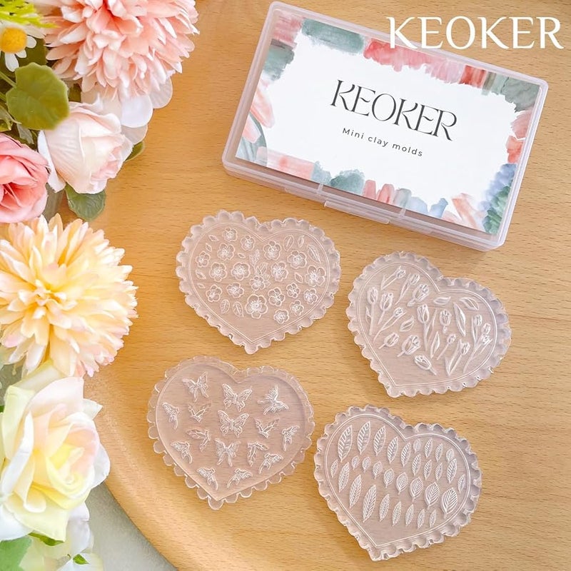 KEOKER Spring Polymer Clay Molds, Polymer Clay Silicone Molds, Flower Polymer Clay Mini Molds, 4pcs Earring Molds for Polymer Clay, Polymer Clay Molds for Jewelry(Substitute Micro Clay Cutters) - Image 3