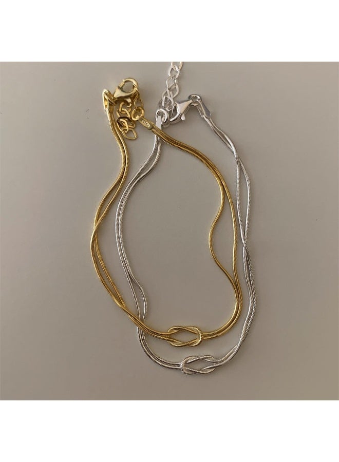 AuliceVerse Couples Bracelet Set, Matching His and Hers Stainless Steel Bracelets, Silver & Gold Snake Chain, Hand-Knotted Adjustable Valentines Gift for Boyfriend and Girlfriend - Image 5