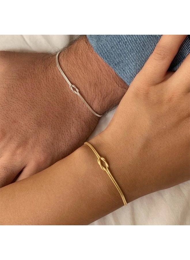 AuliceVerse Couples Bracelet Set, Matching His and Hers Stainless Steel Bracelets, Silver & Gold Snake Chain, Hand-Knotted Adjustable Valentines Gift for Boyfriend and Girlfriend - Image 1