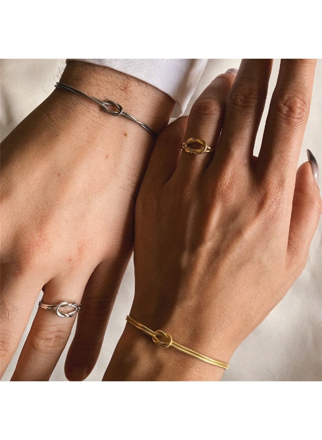 AuliceVerse Couples Bracelet Set, Matching His and Hers Stainless Steel Bracelets, Silver & Gold Snake Chain, Hand-Knotted Adjustable Valentines Gift for Boyfriend and Girlfriend - Image 4
