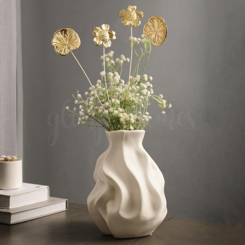 Glimpse Homes Glimpse Homes Golden Floral Metal Sticks 18 inch Vase Fillers 2 Flower Stick 2 Lotus Leaf Stick  - Image 2