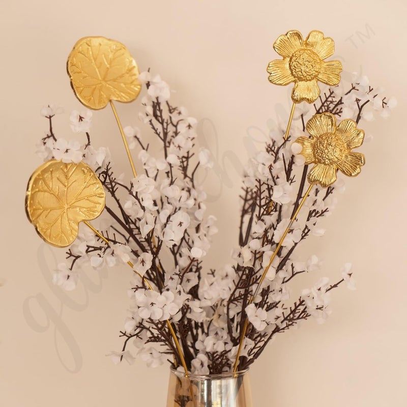 Glimpse Homes Glimpse Homes Golden Floral Metal Sticks 18 inch Vase Fillers 2 Flower Stick 2 Lotus Leaf Stick  - Image 3