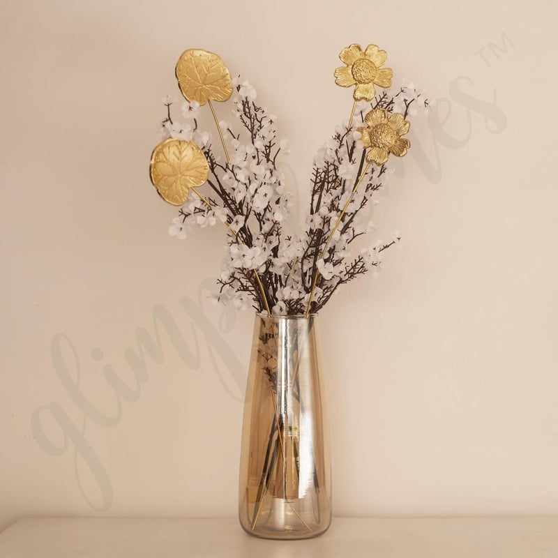 Glimpse Homes Glimpse Homes Golden Floral Metal Sticks 18 inch Vase Fillers 2 Flower Stick 2 Lotus Leaf Stick  - Image 4