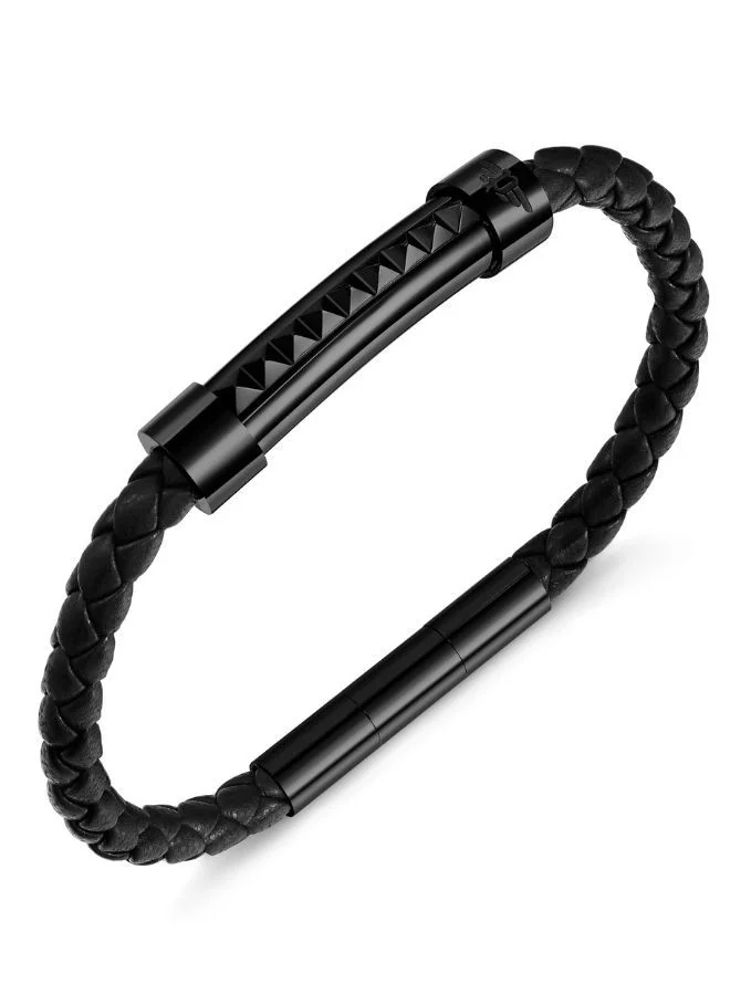 POLICE Geometric Metal Bracelet For Men Black Metal Plated