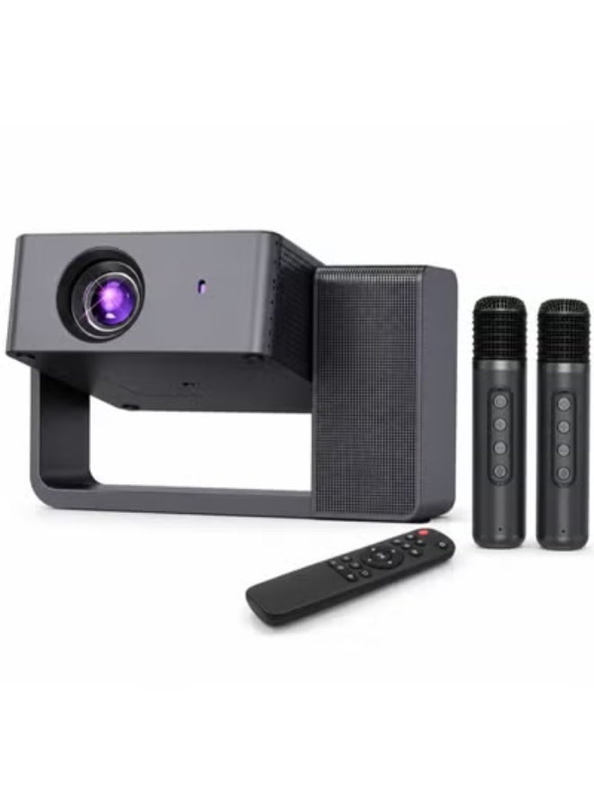 Smartbarry HT30 Portable Projector with 4K Video Support, Large HD Display, Dual Wireless Microphones, 5G WiFi, Wireless Screen Mirroring, Built-In Surround Sound Speaker, Home Theater Projector for Karaoke, Movies, Gaming & Entertainment - Image 1