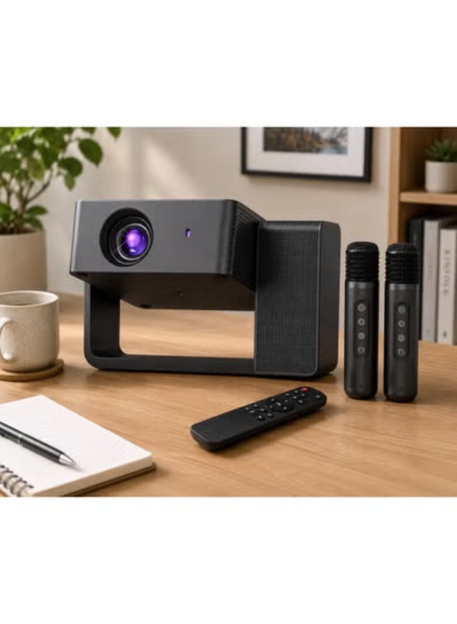 Smartbarry HT30 Portable Projector with 4K Video Support, Large HD Display, Dual Wireless Microphones, 5G WiFi, Wireless Screen Mirroring, Built-In Surround Sound Speaker, Home Theater Projector for Karaoke, Movies, Gaming & Entertainment - Image 2