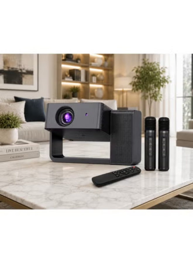 Smartbarry HT30 Portable Projector with 4K Video Support, Large HD Display, Dual Wireless Microphones, 5G WiFi, Wireless Screen Mirroring, Built-In Surround Sound Speaker, Home Theater Projector for Karaoke, Movies, Gaming & Entertainment - Image 3